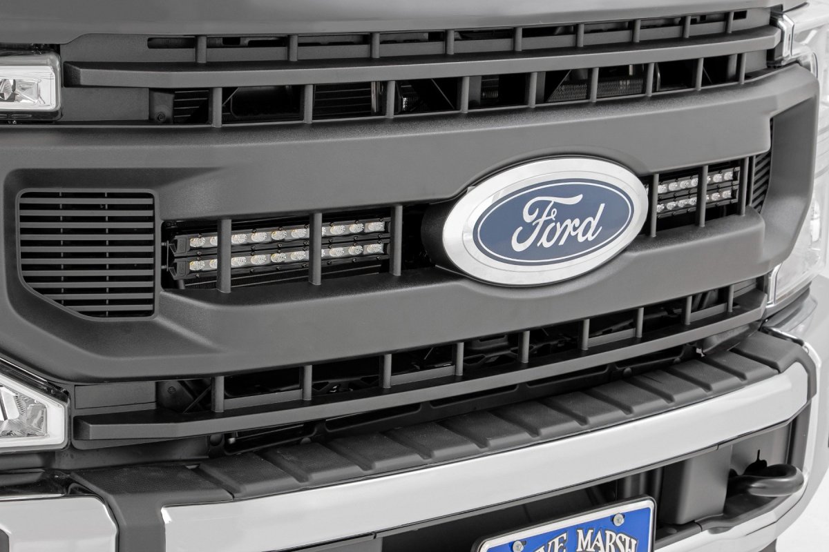 Ford F-250 Super Duty LED Light Kit - Grille Mount - Rough Country - Slimline - Black - '20-'22